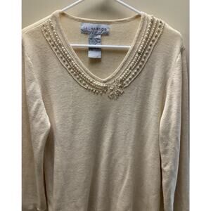 Sag harbor yellow pearl beads sweater XL